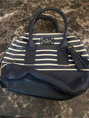 kate spade New York Navy & White Striped Satchel